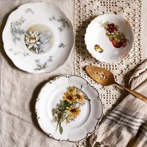 Collection of Antique German Fruit Floral Dishes